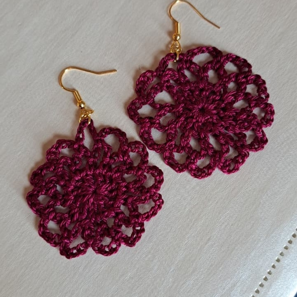 Elegant Crochet Flower Earrings in Deep Pink
